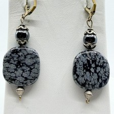  Snowflake Obsidian Statement Dangle Clip On Earrings Boho Gothic Artisan Style