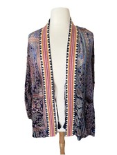 Johnny Was Velvet Silk Medium Embroidered Kimono Boho Floral Burnout Tassels