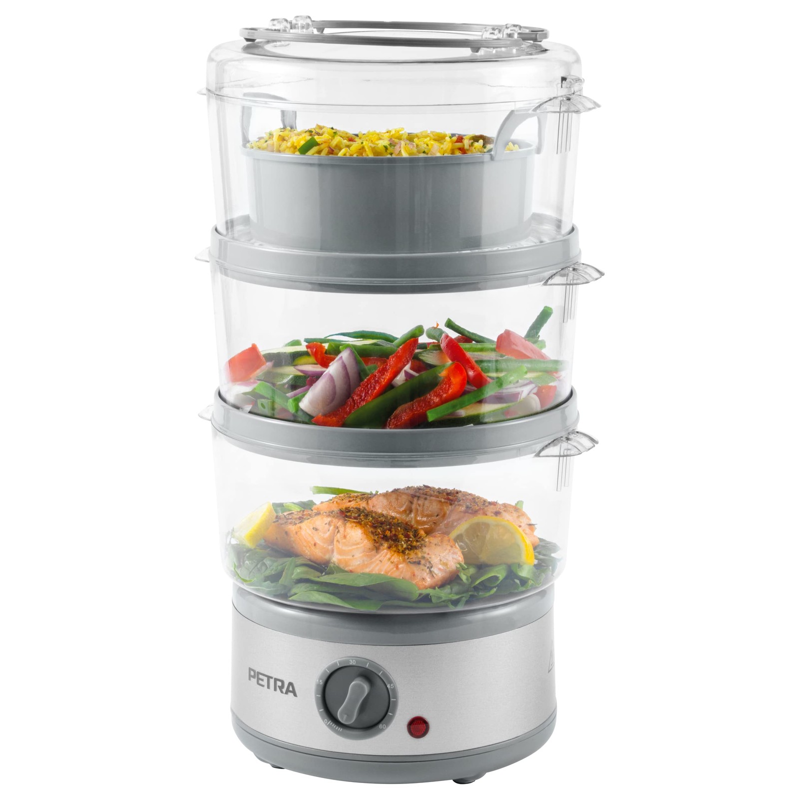 Vaporiera Elettrica 3 Livelli 7.5L Senza BPA con Contenitore Riso