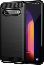 for LG V60 Thinq Slim Fit TPU Case Carbon Fiber Shockproof Phone Cover-Black