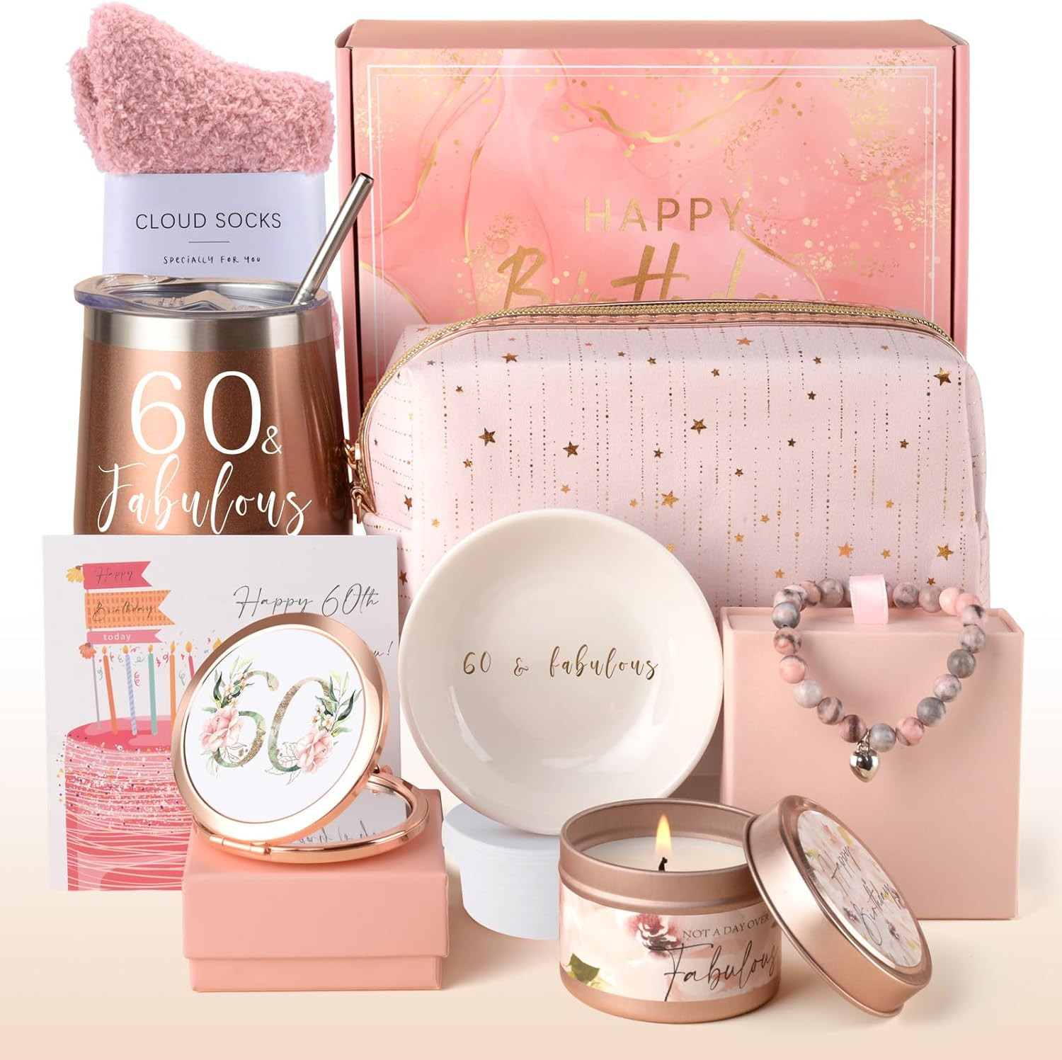 60Th Birthday Gifts for Women, Happy 60Th Birthday Pamper Gifts Basket for Her,