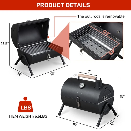 Portable Charcoal Grill with Lid Tabletop Barbecue BBQ Smoker Outdoor Camping - Picture 5 of 14