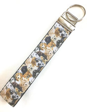 DOG, PUPPY FACES RIBBON KEY CHAIN WRISTLET KEY FOB, WRIST LANYARD FREE SHIPPING