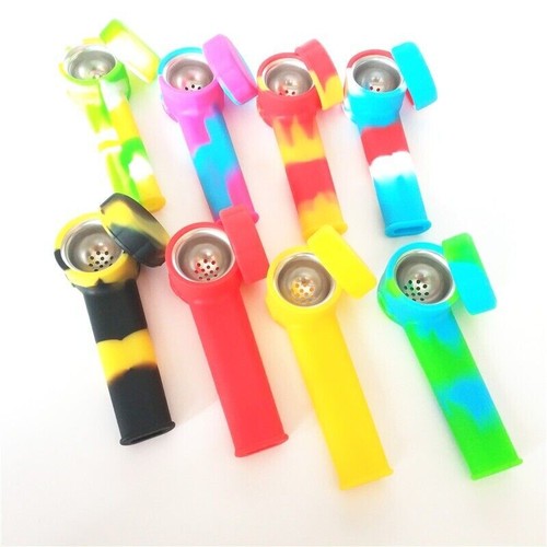 10pc 3.4'' Mini Silicone Smoking Hand Pipe with Metal Bowl &Cap Lid Pocket Pipe/ - Picture 3 of 14