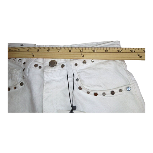 Girls ZARA White Denim Silver Studded Slim Cropped Jeans 5 Pocket NWT SIZE 2 - Picture 6 of 8