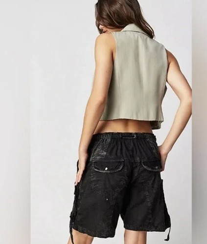 Free People NWT Moon Bay Parachute Shorts Size Medium Black Casual Long Loose - Picture 3 of 9