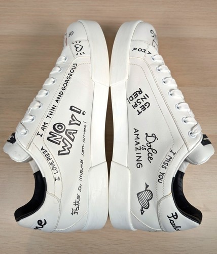 Dolce & Gabbana Blanco Cuero Graffiti Portofino Tenis Zapatos Para Hombres EE. UU. 10 UE 43 - Imagen 11 de 23