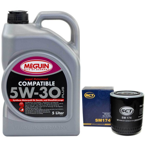MotoröL Set 5W-30 Meguin 5 Liter + ÖLfilter SM 174 FüR Audi A6 A8 A4 80 Coupe-image