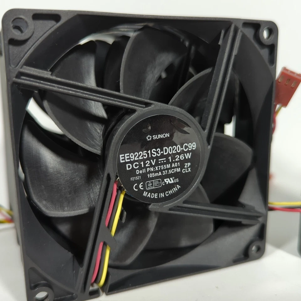 Pair (2x) Sunon EE92251S3-D020-C99 Fans Black 92mm 3-Pin Dell P/N X755M - Image 3 of 4