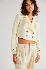 Free People BENNIE Crop Crossover Back Linen Blazer In Yellow Sz Large NWOT 168