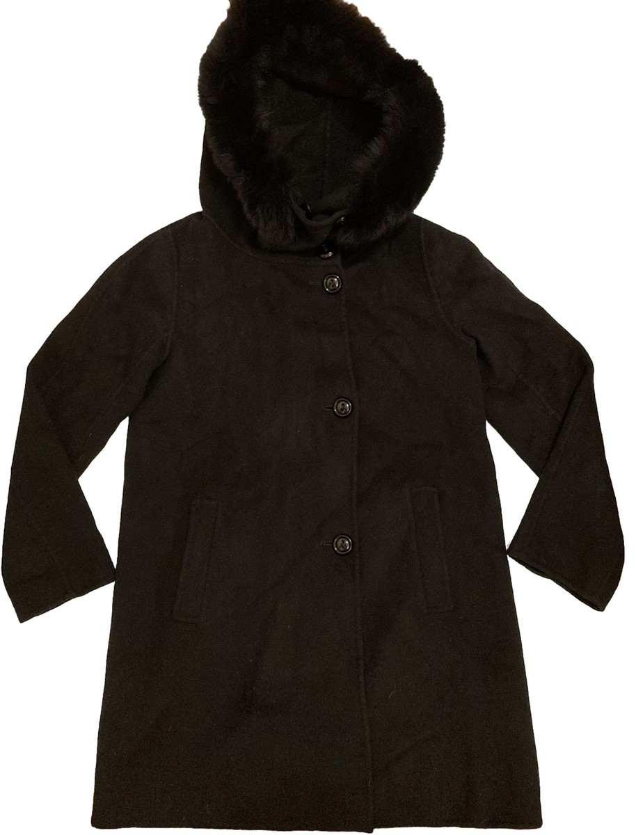 MAX MARA Studio Black Virgin Wool Cashmere Blend Fur Trim