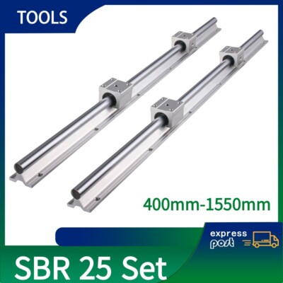 2Pcs SBR25 Linearführung Gleitführung Welle 400-1500mm+4Pcs SBR25UU Linearblock