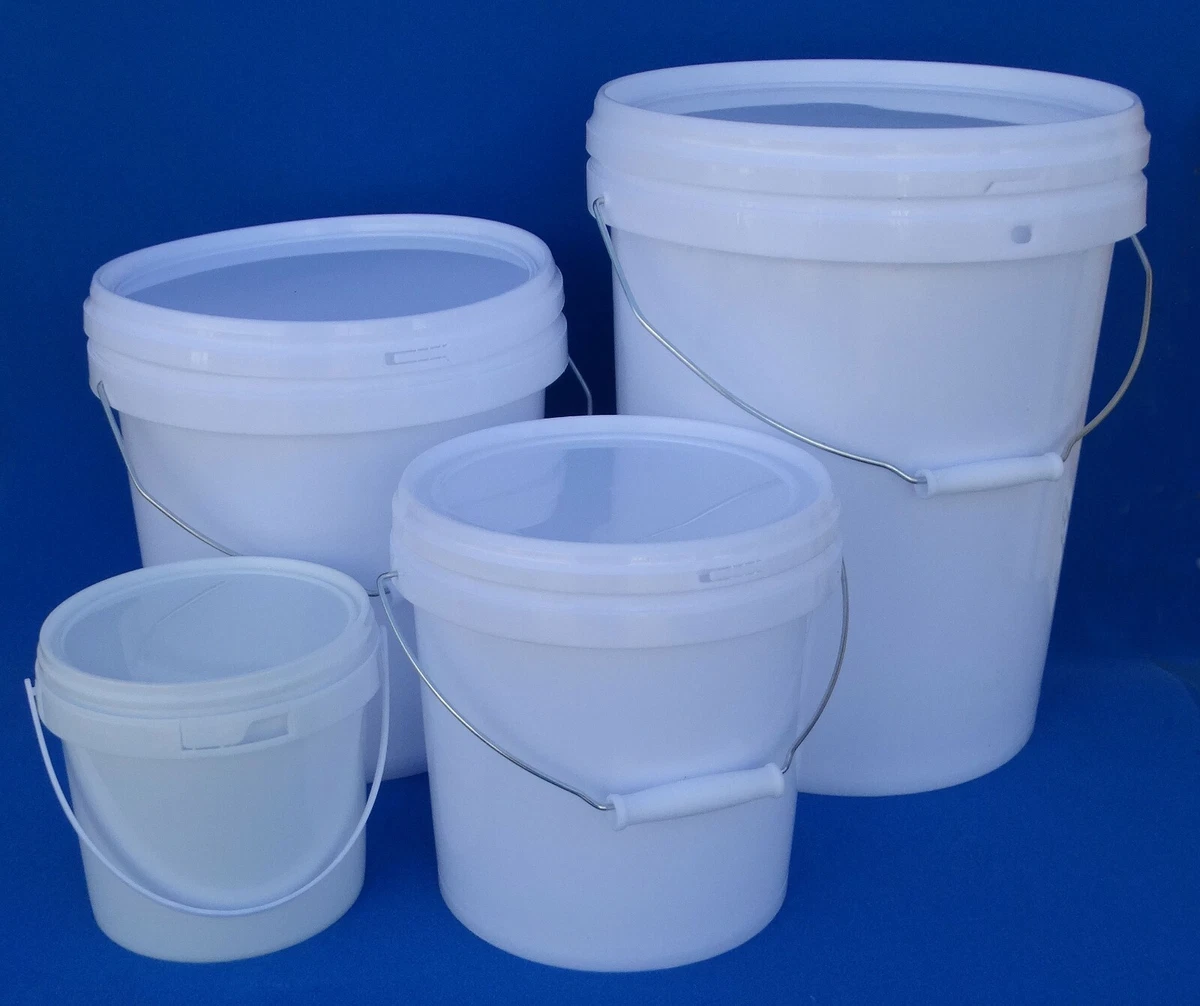 Plastic Bucket with Metal Handle and Lid - Food Grade - 1L, 2L, 5L, 10L,  20L