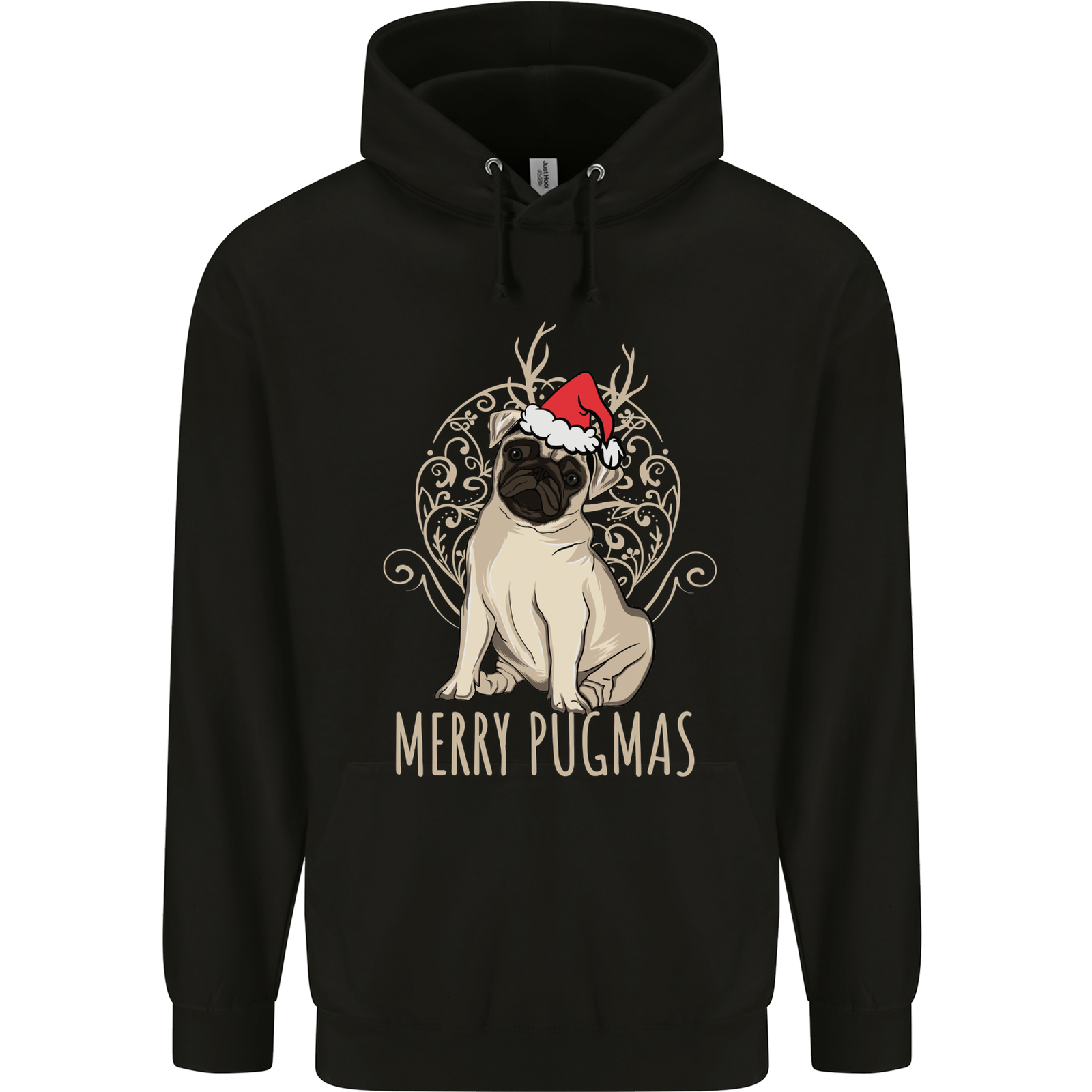 Merry Pugmas Funny Christmas Pug Mens 80% Cotton Hoodie