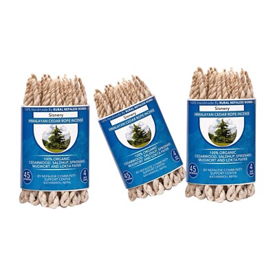Natural Himalayan Cedar Rope Incense Set of 3 Burning Gently With Natural Wick