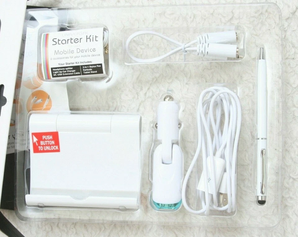 Starter Kit 6 Accessories For Mobile Devices Pen Earbuds USB Cable Charger Stand - Image 2 of 4