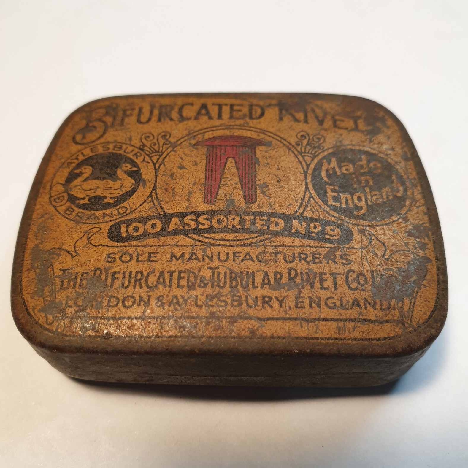 Vintage Bifurcated Rivets Assorted No 9 Tin, made in England Aylesbury