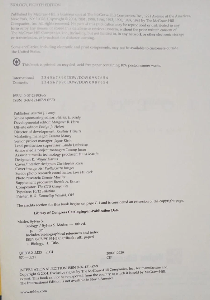 MINT Biology 8th edition by Sylvia S. Mader 2004 Softcover International Edition - Image 3 of 3