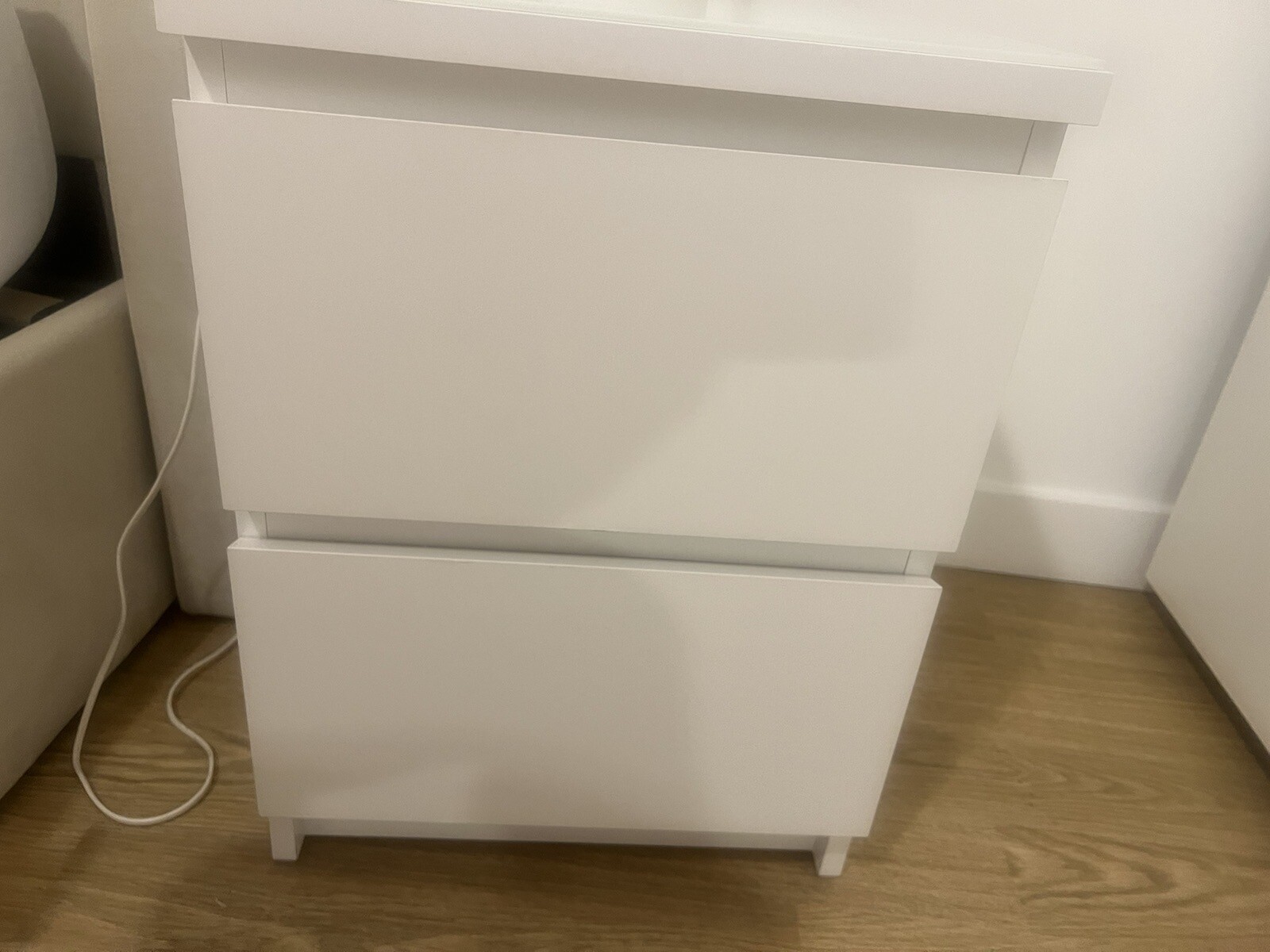 2x Ikea Malm 2 Drawer Bedside Table With Glass Tops, + Lamps If Wanted