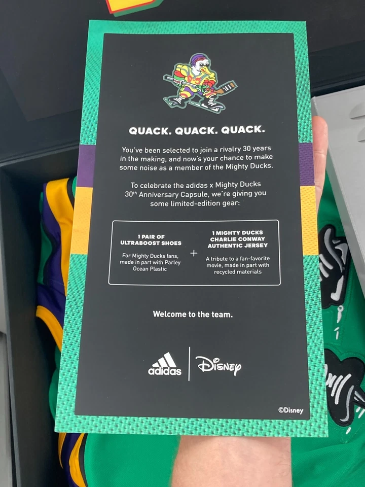 Disney Mighty Ducks Adidas x Conway Hockey Jersey 52 Ultraboost Zapatos 14 GX2117 Foto 4 de 4