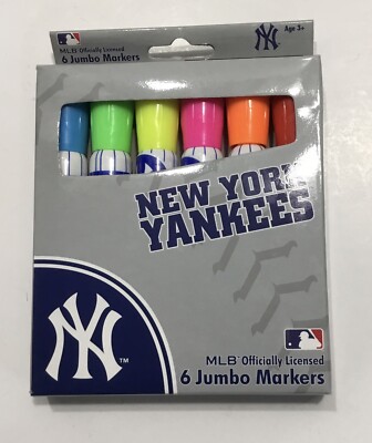 New York Yankees Set Of 6 Jumbo Markers MLB School Supplies Licensed