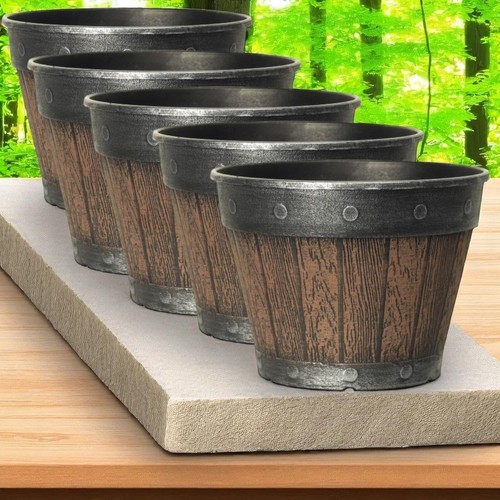 Maceta redonda estilo barrica 20 cm castaño fusión marrón 3L maceta de jardín - Imagen 6 de 16