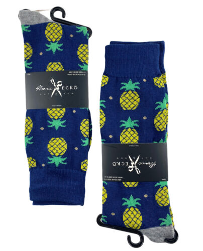2 paires de chaussettes équipage Marc Ecko pour homme nouveauté bleu avec ananas jaunes - Photo 1 sur 4