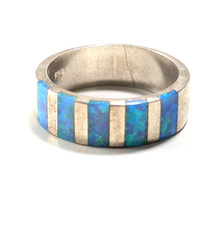 Sterling Silver 925 Beautiful Blue Opal Band Ring Mosaic Inlay 6g Size 7