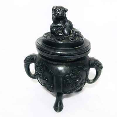 Vintage Foo Dog Elephants Incense Burner Cast Metal 4 