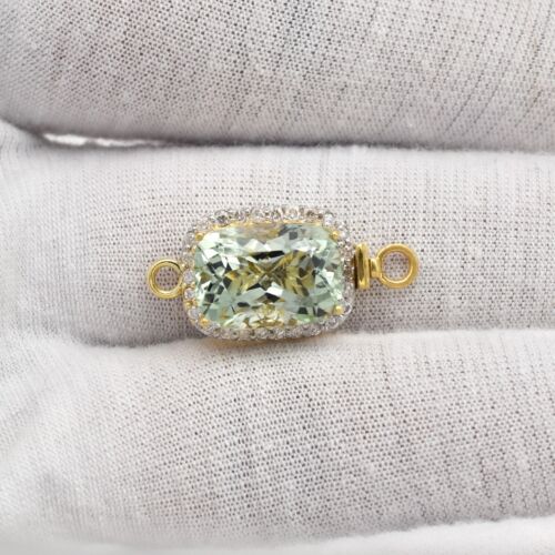 18KT Gold/Natural GREEN BERYL/AQUAMARINE/Diamond/W24MM/L11MM/H9MM/4.45Gr/$3255.0 - Picture 6 of 6