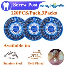 3Pack Dental Screw Post Stainless Steel/Gold Easyinsmile Completed Kit 120Pc/kit