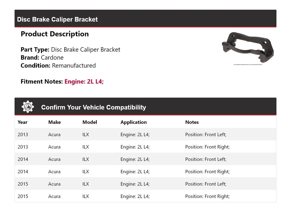 Soporte de pinza de freno de disco Cardone 2014 para Acura ILX 2L L4 2013-2015 Foto 2 de 4