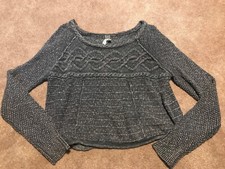 We The Free Gray Cropped Oversized Pullover Long Sleeve Sweater Large