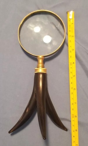 Rare Brass Magnifier Lens 3.5" Magnifying Glass 3 Leg Horn stand Hard To Find - Picture 16 of 17