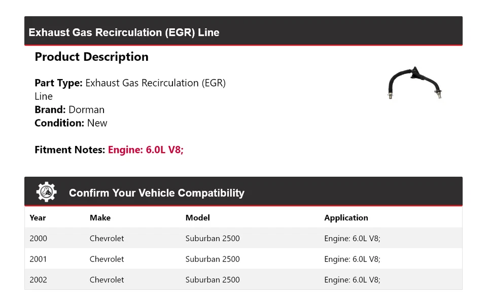 Для 2000-2002 Chevrolet Suburban 2500 6,0 л V8 Dorman EGR Line 2001 - Изображение 2 из 4