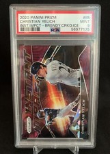 PSA 9 Christian Yelich 2020 Panini Prizm Instant Impact /25 Burgundy Cracked Ice