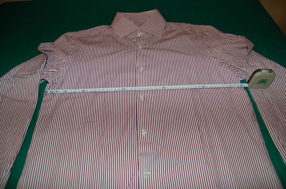Boss - Camicia uomo, bianco riga rosso e blu, 100 cotone, tg 15.5, usata - Immagine 3 di 4