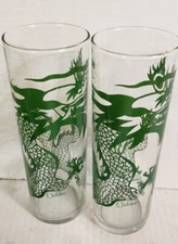  Vintage Orchids GREEN DRAGON Set TOM COLLINS Bar Glasses (2)