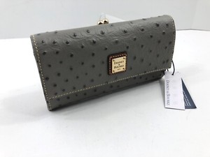 Dooney-amp-Bourke-Ostrich-Embossed-Leather-Kiss-Lock-Framed-Clutch-Wallet-Gray-NWT