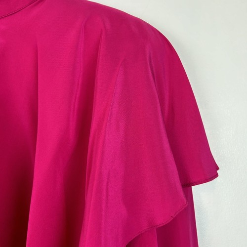 Oleg Cassini Top Womens 4 Hot Pink Silk Long Sleeve Blouse Yolk Ytg Read - Picture 5 of 8