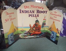 1915 ERA DR.MORSE'S INDIAN ROOT PILLS HUGE STANDUP DRUGSTORE ADVERTISING SIGN