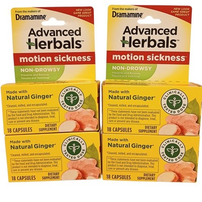 Dramamine Non-Drowsy Ginger Capsules Motion Sickness Relief 18 Count 4 Pack