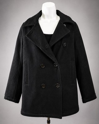 ROUTE 66 Womans Wool Coat Double Breasted London Style Sz Medium Black Y2K VTG
