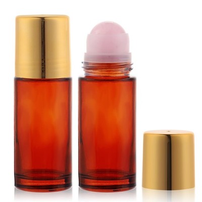 RAMFIYN 2 pack 1.7oz Large Amber Glass Roll on Bottles Rose Quartz Roller Bal...