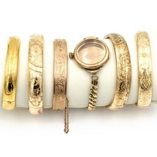 Vintage Gold Filled Hinged Etched Bangle Sweetheart Bracelets Lot of 6 #1382-1