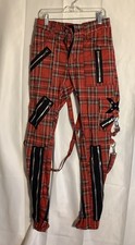 Tripp NYC Plaid Pants Gothic Bondage  Darkstreet  Strap To Strap Skinny Sz 28x30