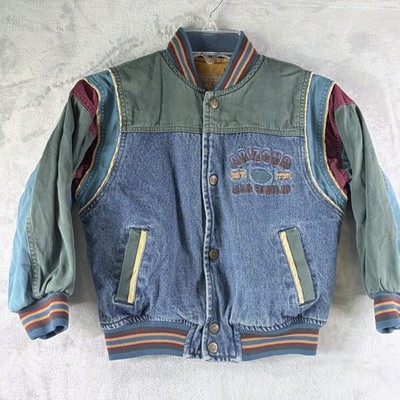Vintage Arizona Jean Company Kids Denim Varsity Jacket Size 7 Colorblock 90s