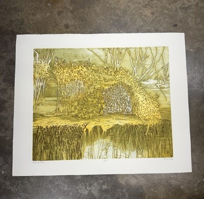 Ruth Leaf Original Woodblock Print Bord De L eau 88/90 Mid Century MCM Art