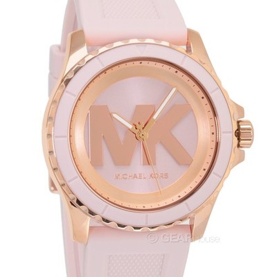 Michael Kors Womens Everest Rose Gold Watch, MK Logo Dial, Pink Silicone Band