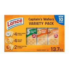 Lance Sandwich Crackers, Captain's Wafers, Variety Pack, 10 Individual Packs